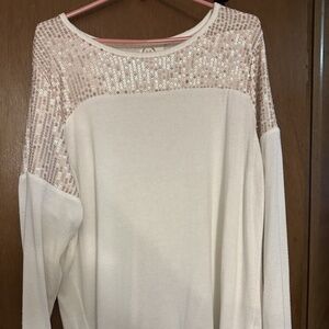Maurice’s White With Pink Sequined Sweater Women Size 1x